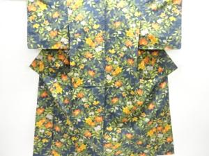 未使用品　草花模様織り出し十日町紬着物